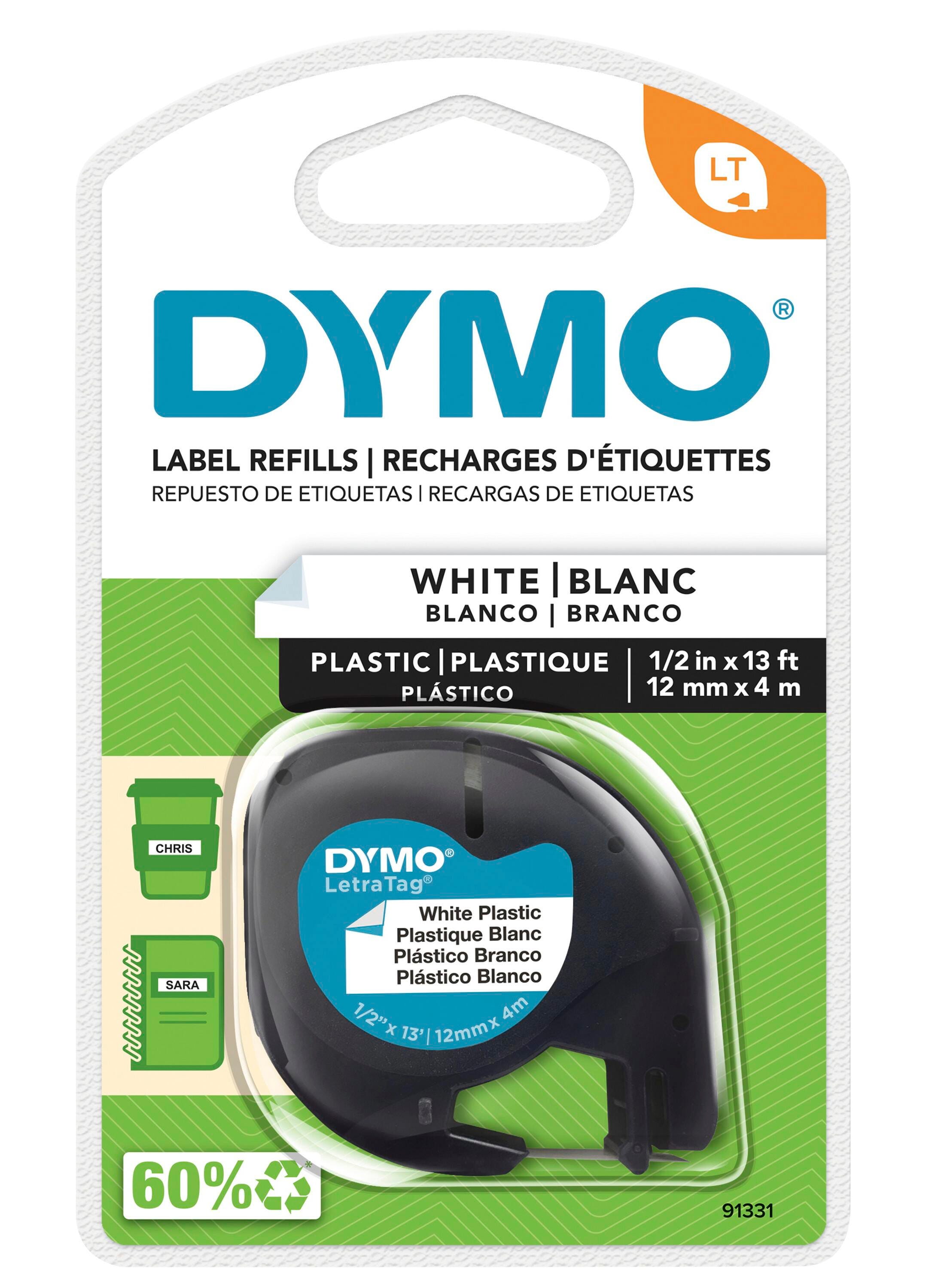 DYMO LetraTag Label Tape, 1/2 Inch x 13 Feet, Plastic, White 038253